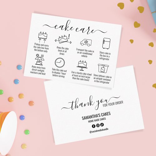 Simple Minimalist Thank You Cake Care Instructions Business Card