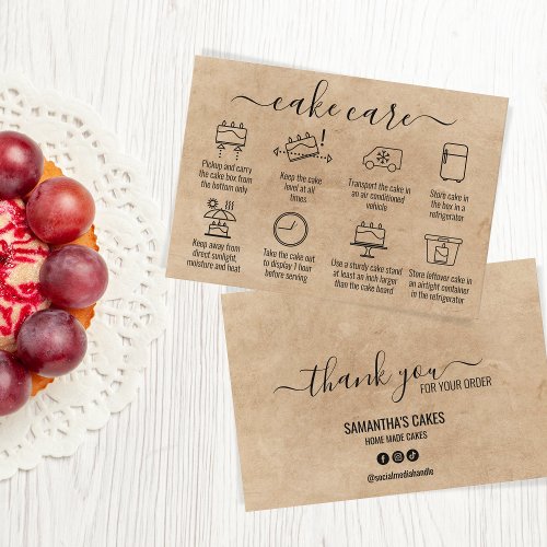 Simple Minimalist Thank You Cake Care Instructions Business Card