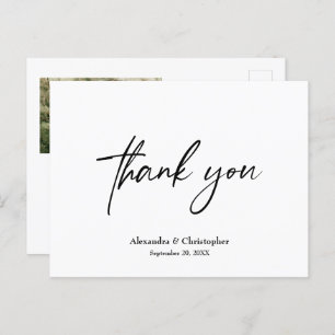 Simple Minimalist Thank You Script Wedding Photo Postcard