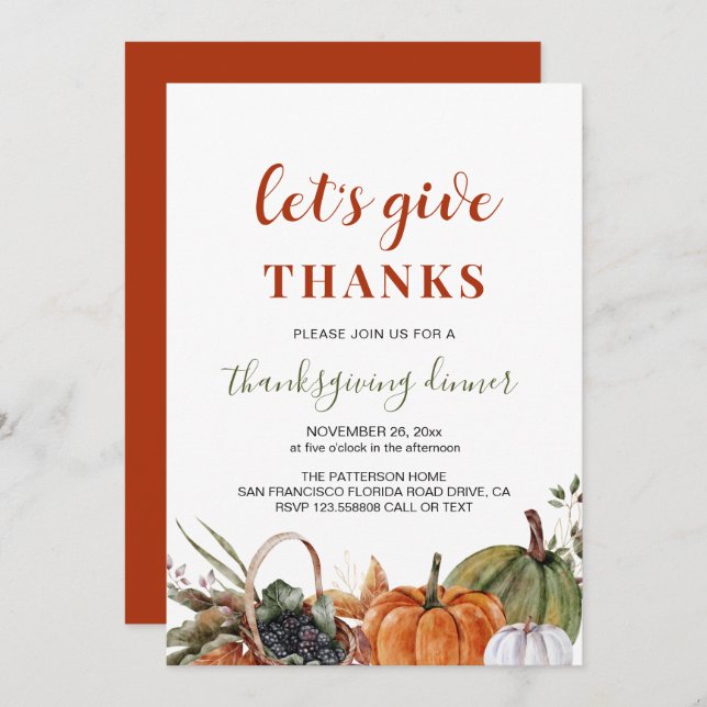 Simple Minimalist Thanksgiving Dinner Invitation (Front/Back)