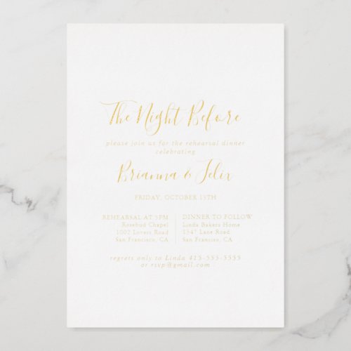 Simple Minimalist The Night Before Gold  Foil Invitation