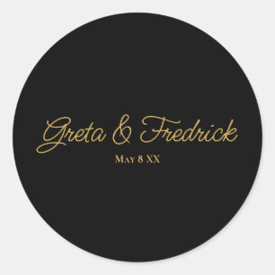 Simple Minimalist Timeless  Black Gold Script Classic Round Sticker