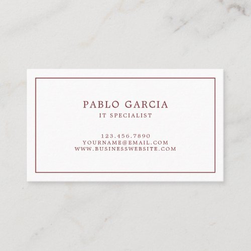 Simple Minimalist Traditional Classic Burgundy Business Card