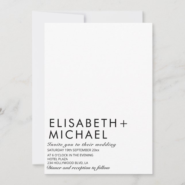 Simple minimalist trendy elegant black white invitation (Front)