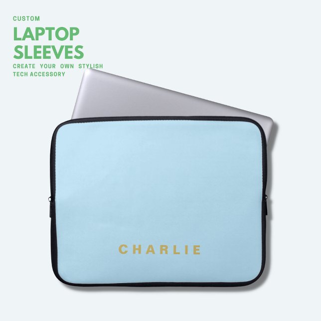Simple Minimalist Trendy Pale Blue Monogram  Laptop Sleeve (Creator Uploaded)