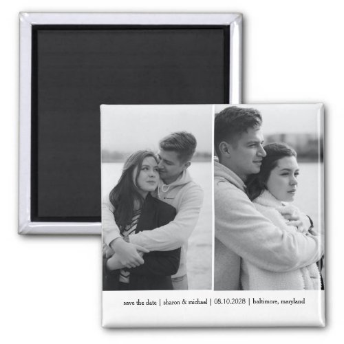 Simple Minimalist Two Photo Save the Date Magnet
