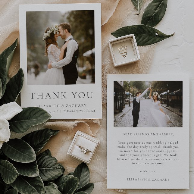 Simple Minimalist Two Photo Wedding Thank You Card (Creator Uploaded)