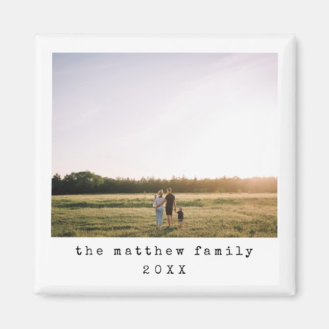 Simple Minimalist Typewriter Family Photo Magnet (Front)