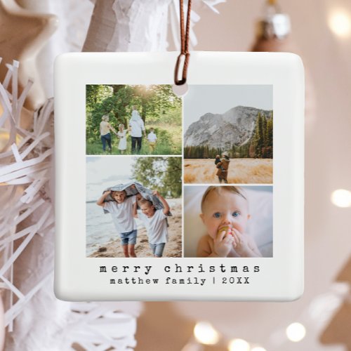 Simple Minimalist Typewriter Photo Collage Ceramic Ornament