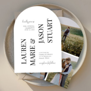 Simple Minimalist Typography Black Wedding 3 Photo Invitation