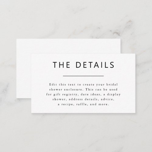 Simple Minimalist Typography Bridal Shower Enclosure Card