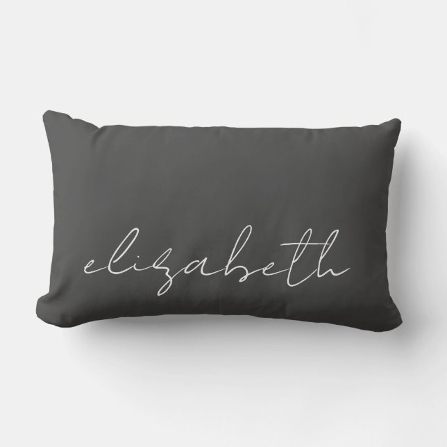 Simple Minimalist Typography Dark Grey Lumbar Pillow (Front)