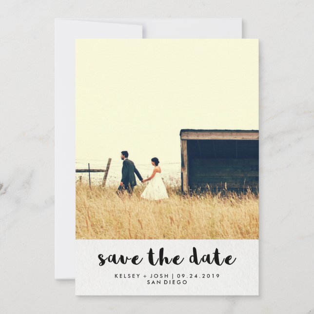 Simple Minimalist Typography Photo Save the Date (Front)