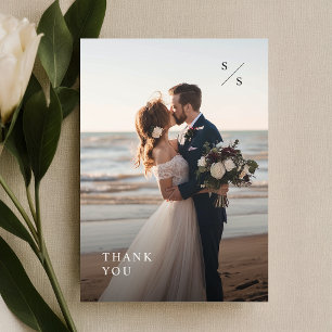 Simple Minimalist Vertical Wedding Photo Thank You Card