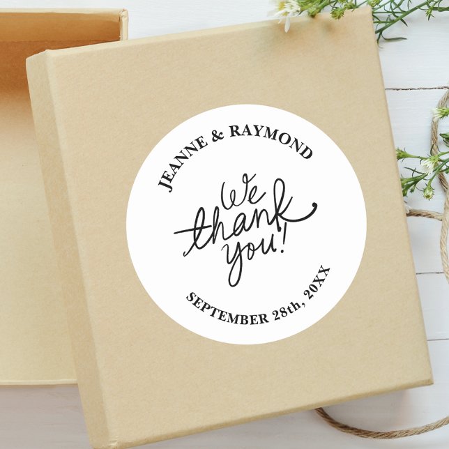 Simple Minimalist We Thank You Wedding Favor Classic Round Sticker (Creator Uploaded)