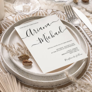 Simple Minimalist Wedding Black White Typography  Invitation