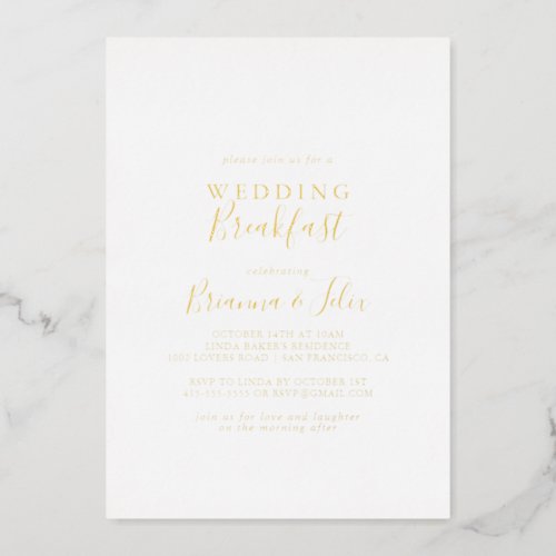 Simple Minimalist Wedding Breakfast Gold    Foil Invitation
