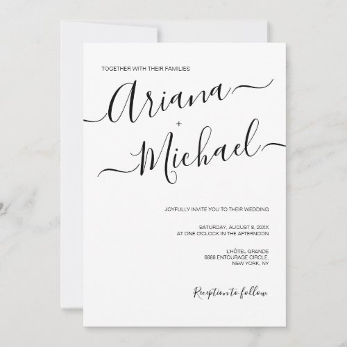Simple Minimalist Wedding bride groom name script Invitation