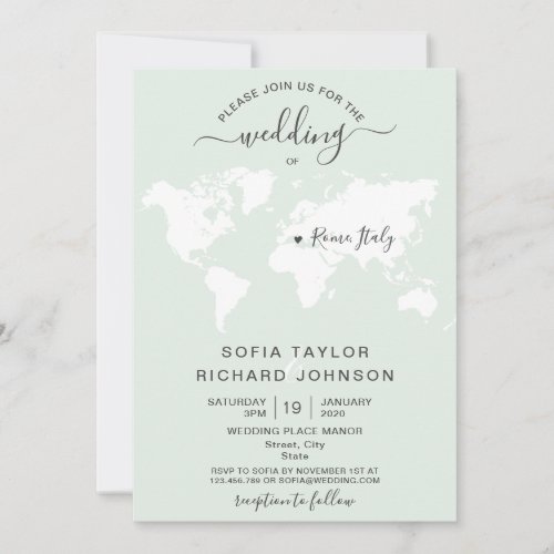 Simple Minimalist Wedding Destination World Map  I Invitation