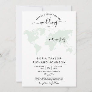 Simple Minimalist Wedding Destination World Map I Invitation