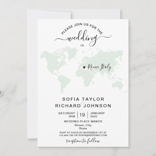 Simple Minimalist Wedding Destination World Map  I Invitation