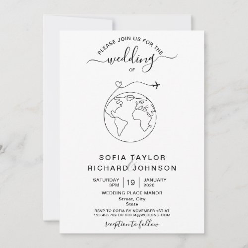 Simple Minimalist Wedding Destination World Map In Invitation