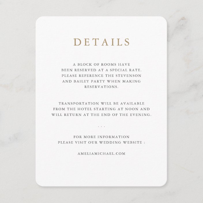 Simple Minimalist Wedding Details card | Zazzle.com