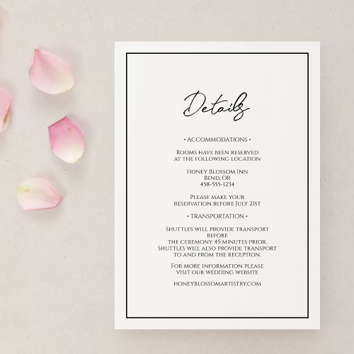 Simple Minimalist Wedding Details Enclosure Card