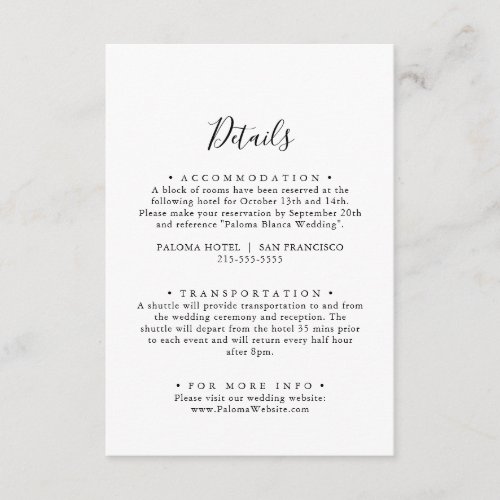 Simple Minimalist Wedding Details Enclosure Card