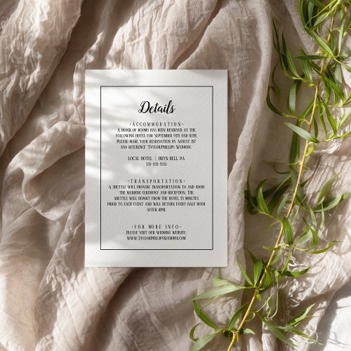 Simple Minimalist Wedding Details Frame Enclosure Card