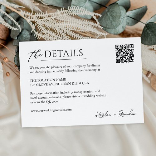 Simple Minimalist Wedding Details QR Code Enclosure Card