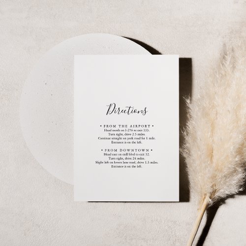 Simple Minimalist Wedding Directions Enclosure Card