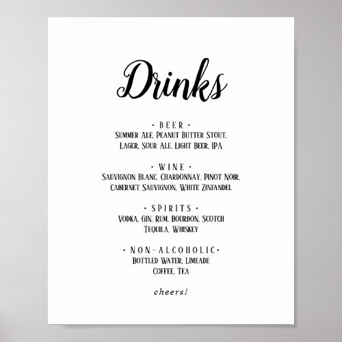 Simple Minimalist Wedding Drinks Menu Sign