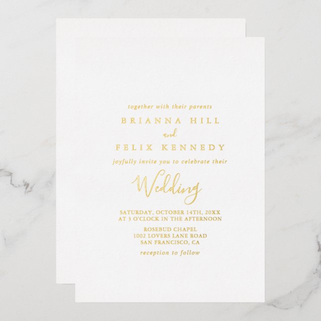 Simple Minimalist Wedding Gold Foil Invitation (Front/Back)