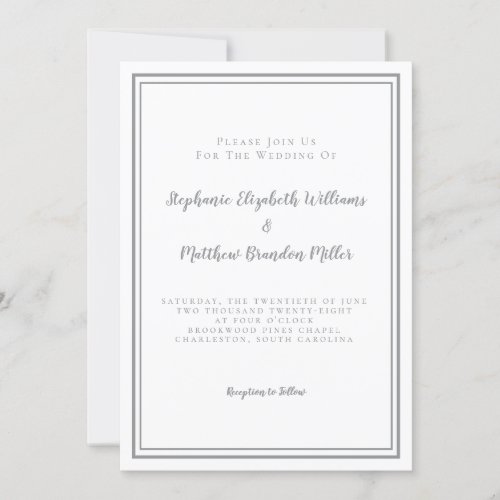 Simple Minimalist Wedding Gray White Chic Elegant Invitation