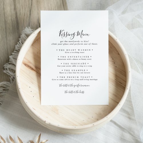 Simple Minimalist Wedding Kissing Menu Game Card