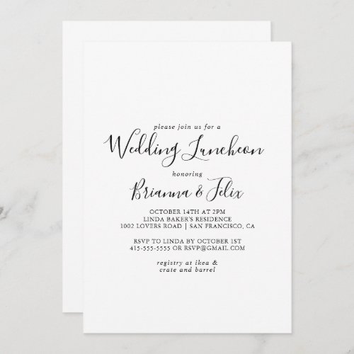 Simple Minimalist Wedding Luncheon Bridal Shower Invitation