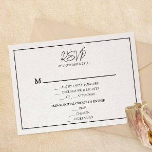 Simple Minimalist Wedding Menu RSVP Response Card