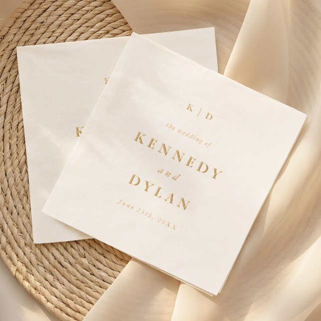 Simple Minimalist Wedding Monogram Foil Napkins (Elegant typography wedding foil cocktail napkins.)