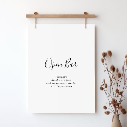 Simple Minimalist Wedding Open Bar Sign