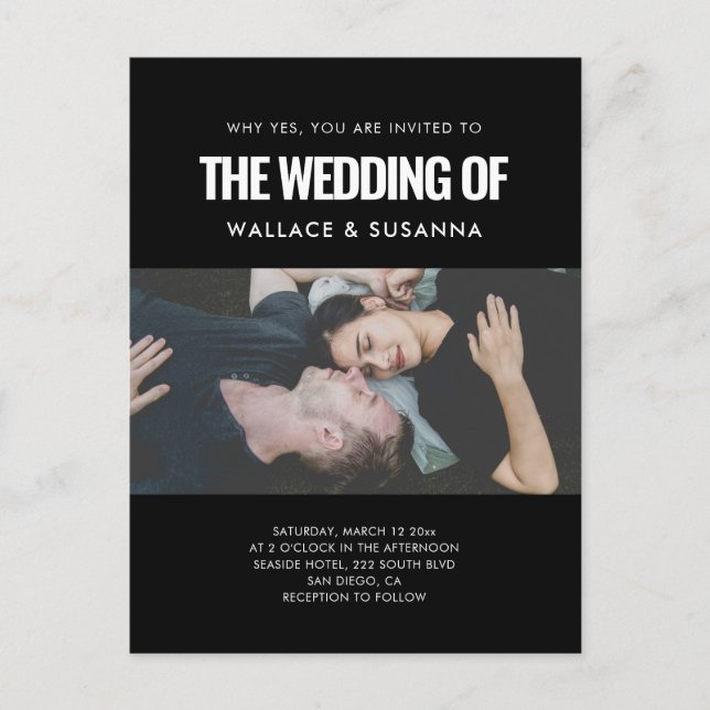 Simple minimalist wedding photo invitation postcard (Front)