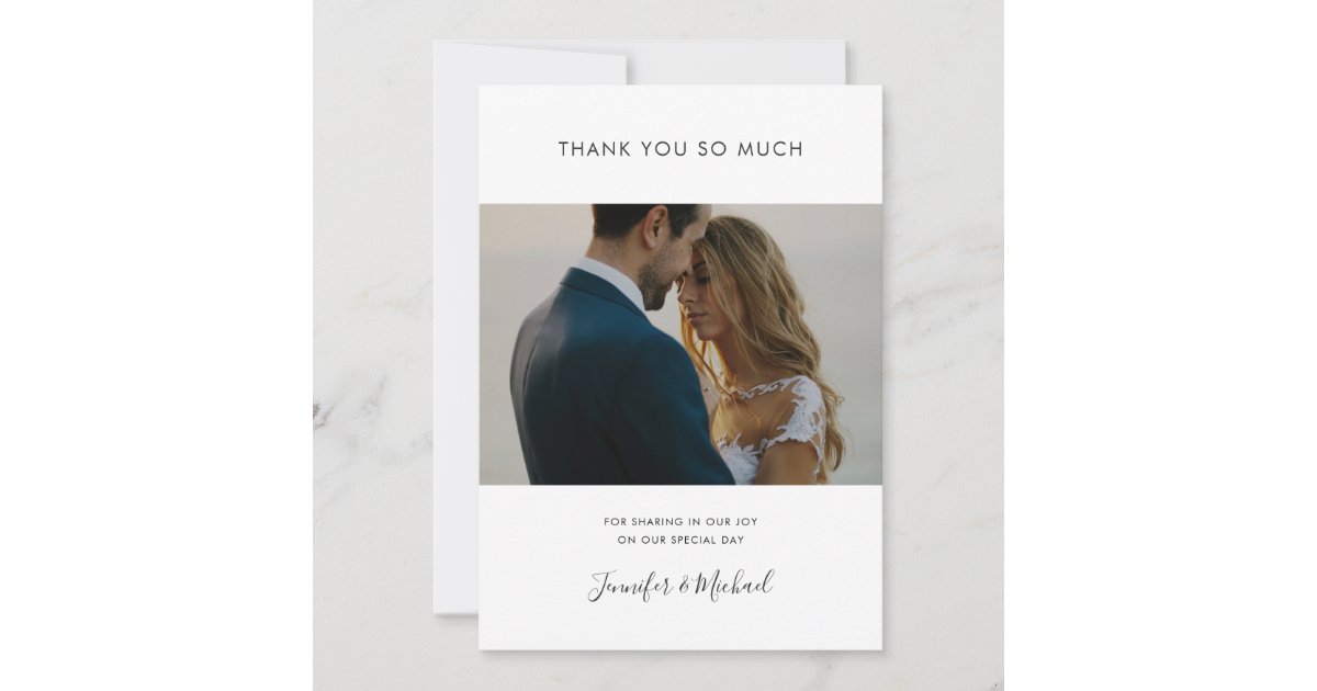 Simple Minimalist Wedding Photo Thank You Card | Zazzle