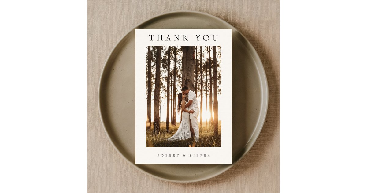 Simple Minimalist Wedding Photo Thank You Card | Zazzle