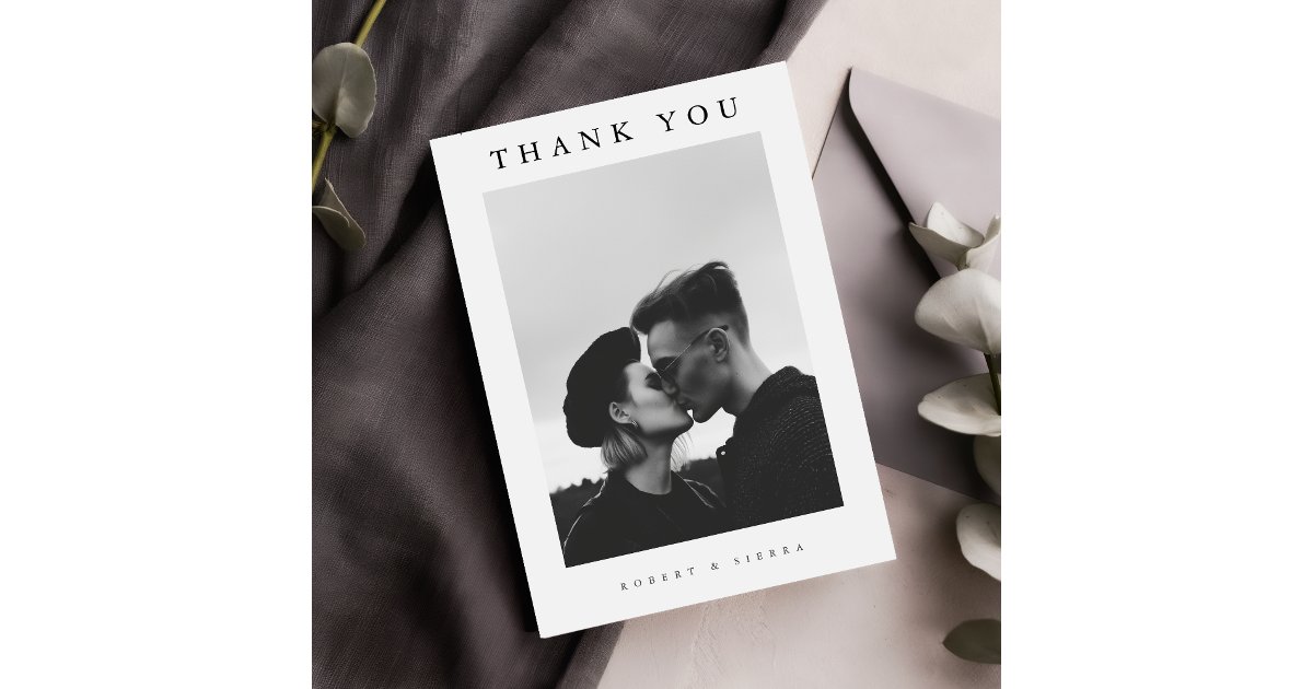 Simple Minimalist Wedding Photo Thank You Card | Zazzle