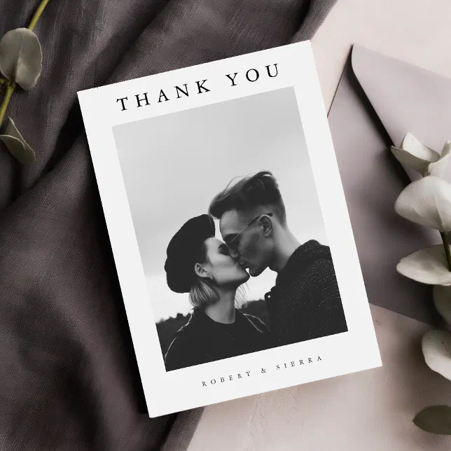 Simple Minimalist Wedding Photo Thank You Card | Zazzle