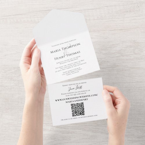 Simple Minimalist Wedding QR Code Guest Addressed All In One Invitation