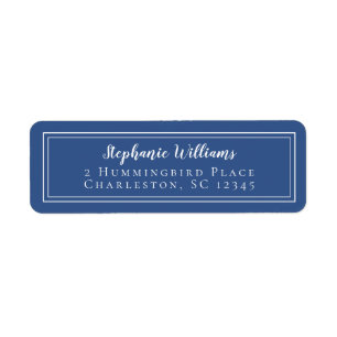Simple Minimalist Wedding RSVP Blue and White Label