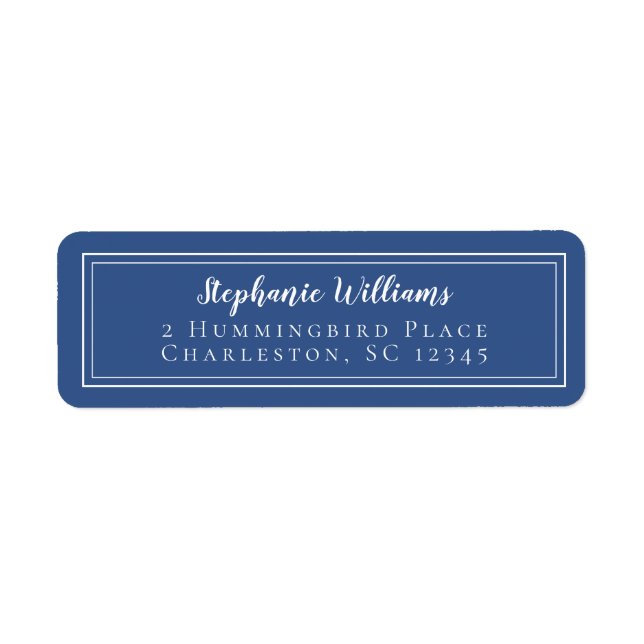 Simple Minimalist Wedding RSVP Blue and White Label (Front)