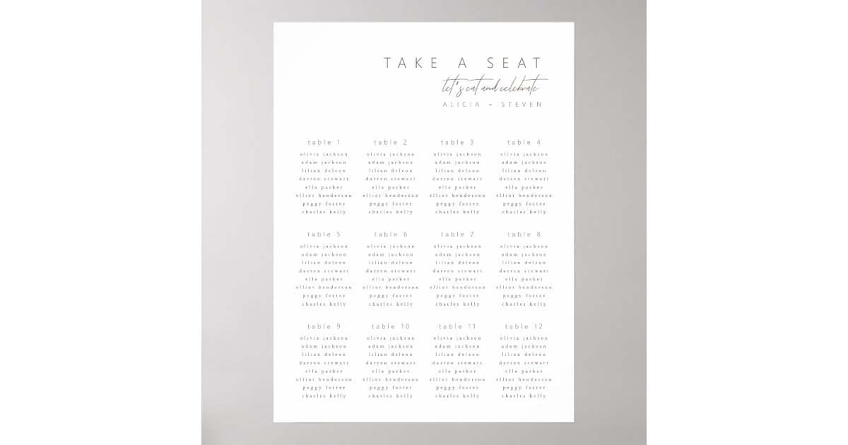 Simple Minimalist Wedding Seating Chart Zazzle