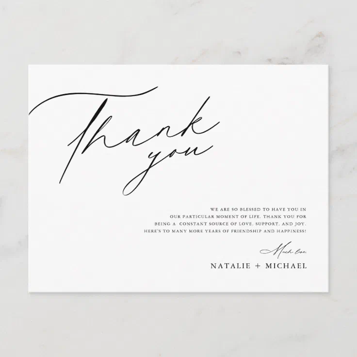 Simple Minimalist Wedding Table Thank You Card | Zazzle